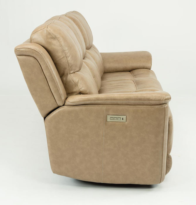 Flexsteel Latitudes Cade Leather Power Reclining Sofa w/Power Headrests in Light Brown