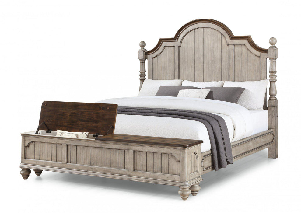 Flexsteel Wynwood Plymouth Queen Poster Storage Bed in Whitewash Wood