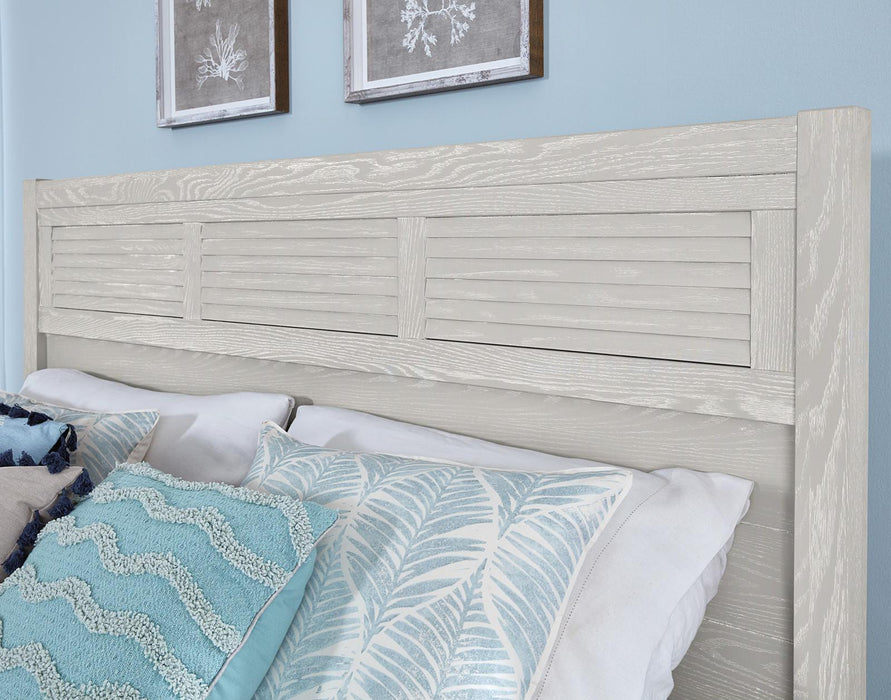 Vaughan-Bassett Passageways Oyster Grey California King Louvered Bed with Low Profile Footboard in Grey