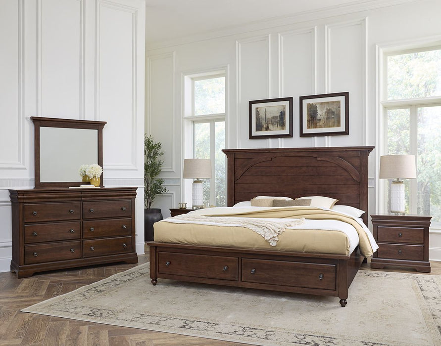 Vaughan Bassett Vista King Mansion Storage Bed in Warm Cherry